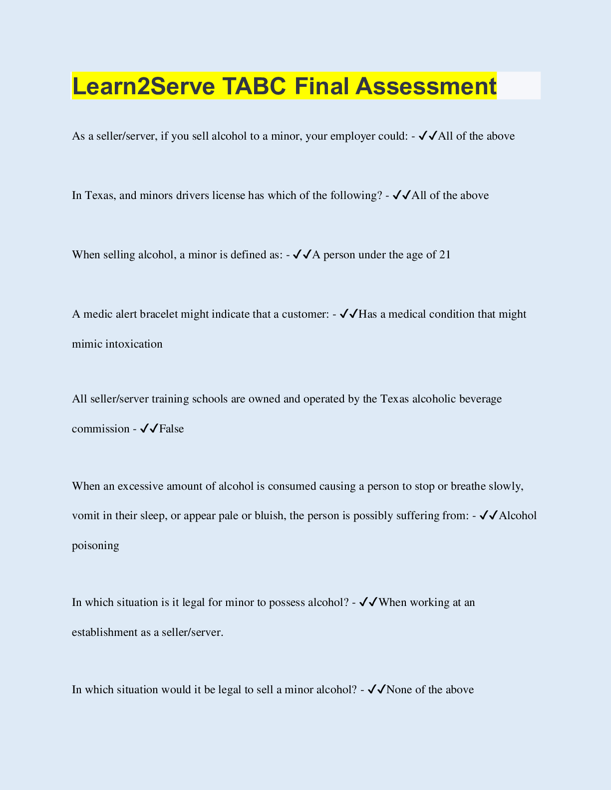 Preview image of Learn2Serve TABC Final Assessment document